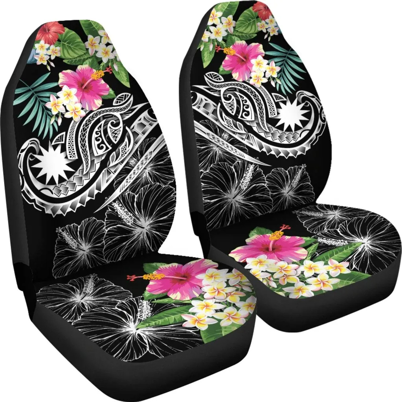 Nauru Polynesian Car Seat Covers - Summer Plumeria (Black)