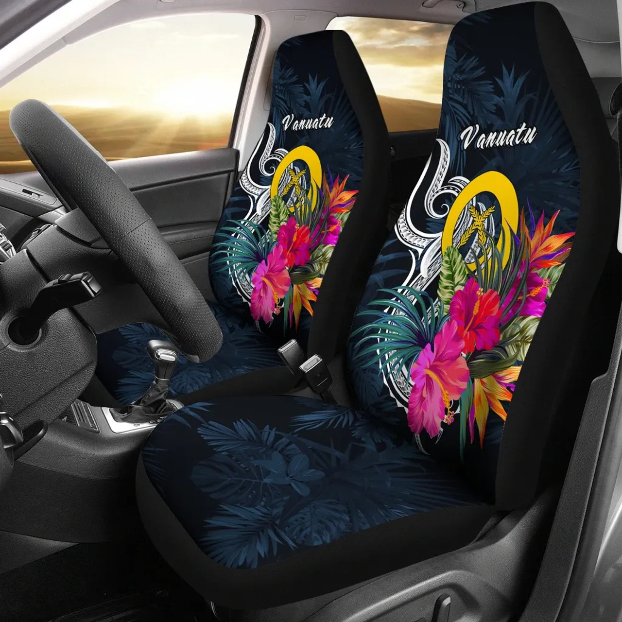 Vanuatu Polynesian Car Seat Covers - Tropical Flower