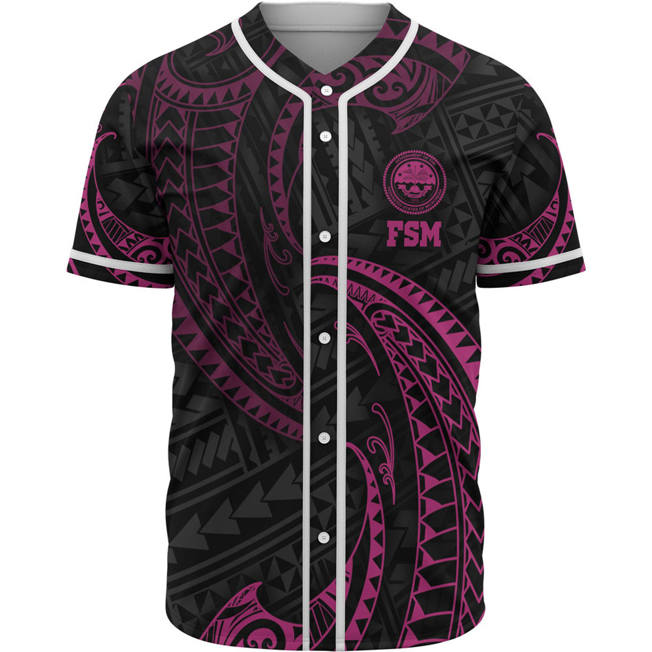 Federated States Of Micronesia Polynesian Baseball Shirt - Pink Tribal Wave
