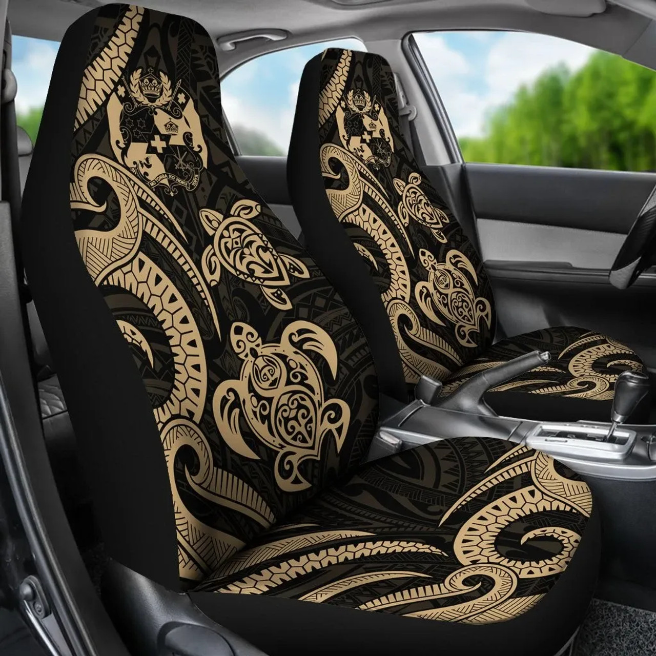 Tonga Polynesian Car Seat Covers - Gold Tentacle Turtle