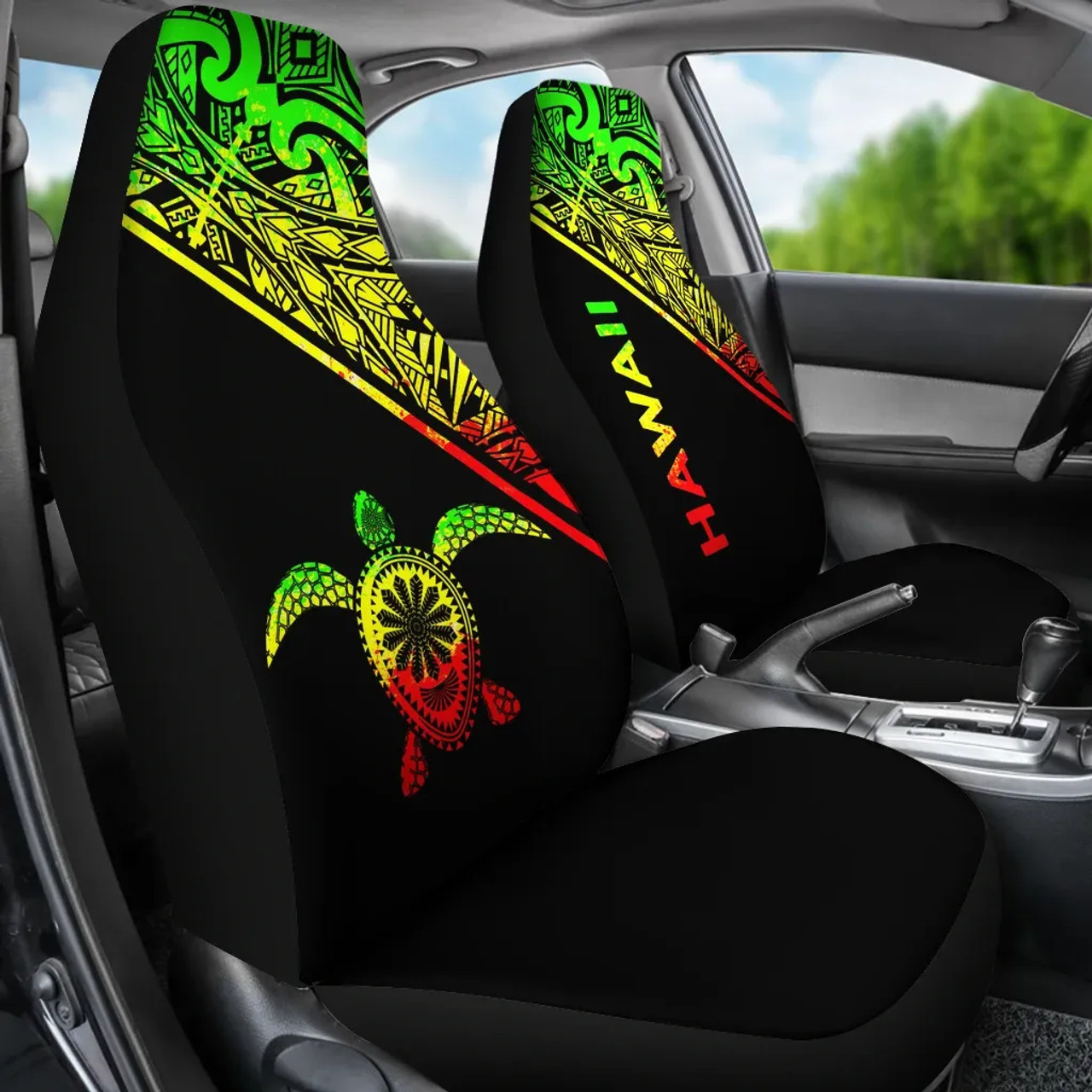 Hawaii Car Seat Covers - Polynesian Turtle Tattoo Reggae Curve