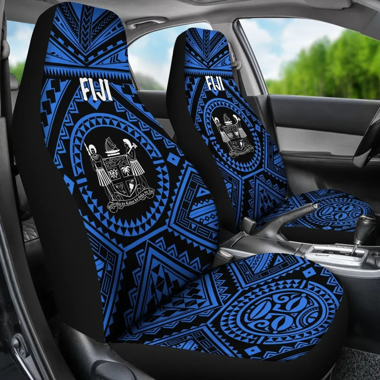 Fiji Car Seat Covers - Fiji Seal With Polynesian Tattoo Style (Blue)