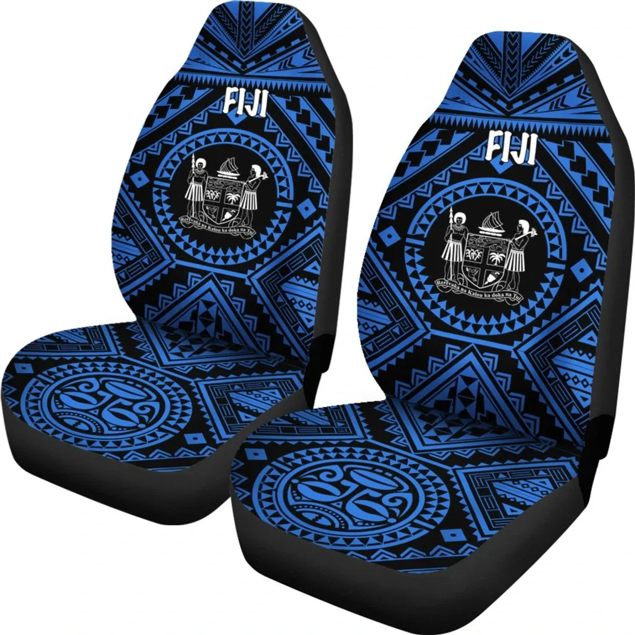 Fiji Car Seat Covers - Fiji Seal With Polynesian Tattoo Style (Blue)