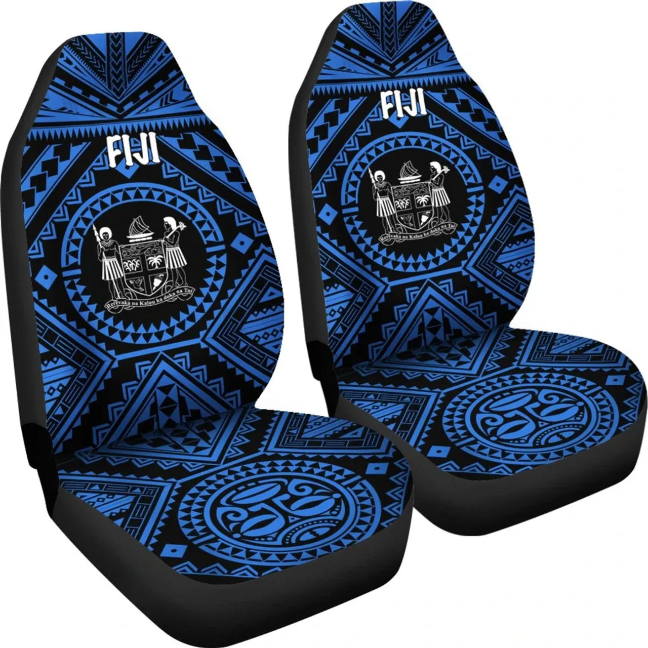 Fiji Car Seat Covers - Fiji Seal With Polynesian Tattoo Style (Blue)