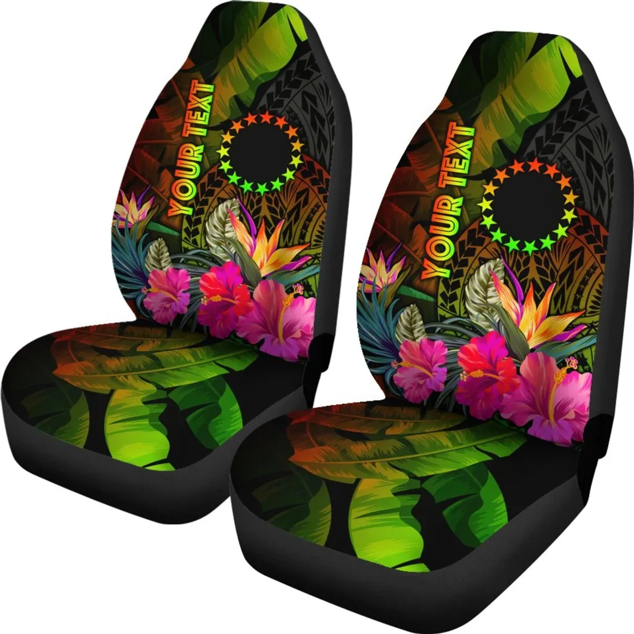 Cook Islands Polynesian Personalised Car Seat Covers -  Hibiscus and Banana Leaves