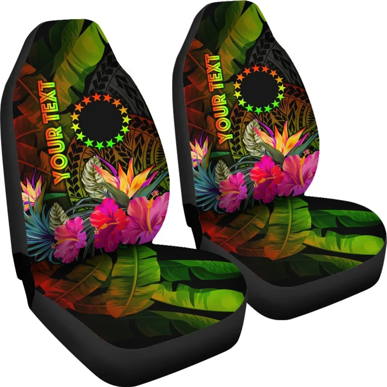 Cook Islands Polynesian Personalised Car Seat Covers -  Hibiscus and Banana Leaves