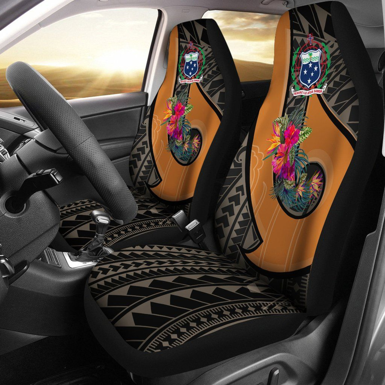 Samoa Car Seat Covers - Polynesian Hook And Hibiscus (Nude)