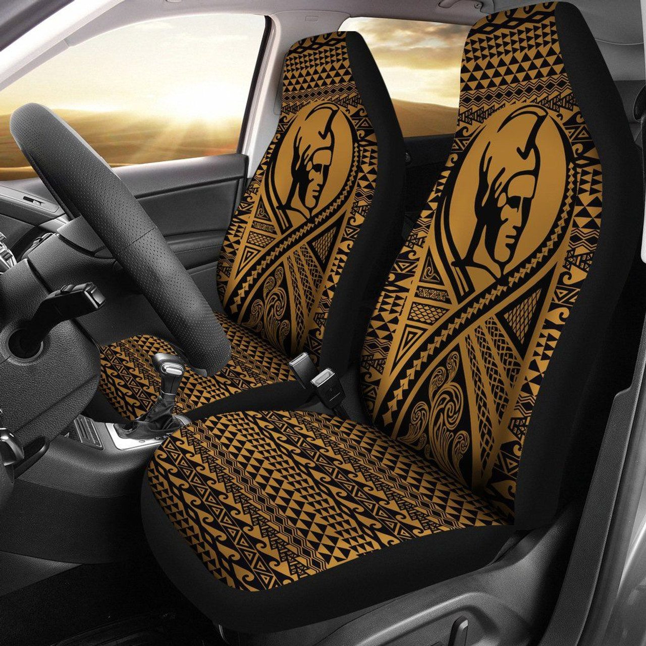 Hawaii Car Seat Covers - Polynesian King Tattoo Gold
