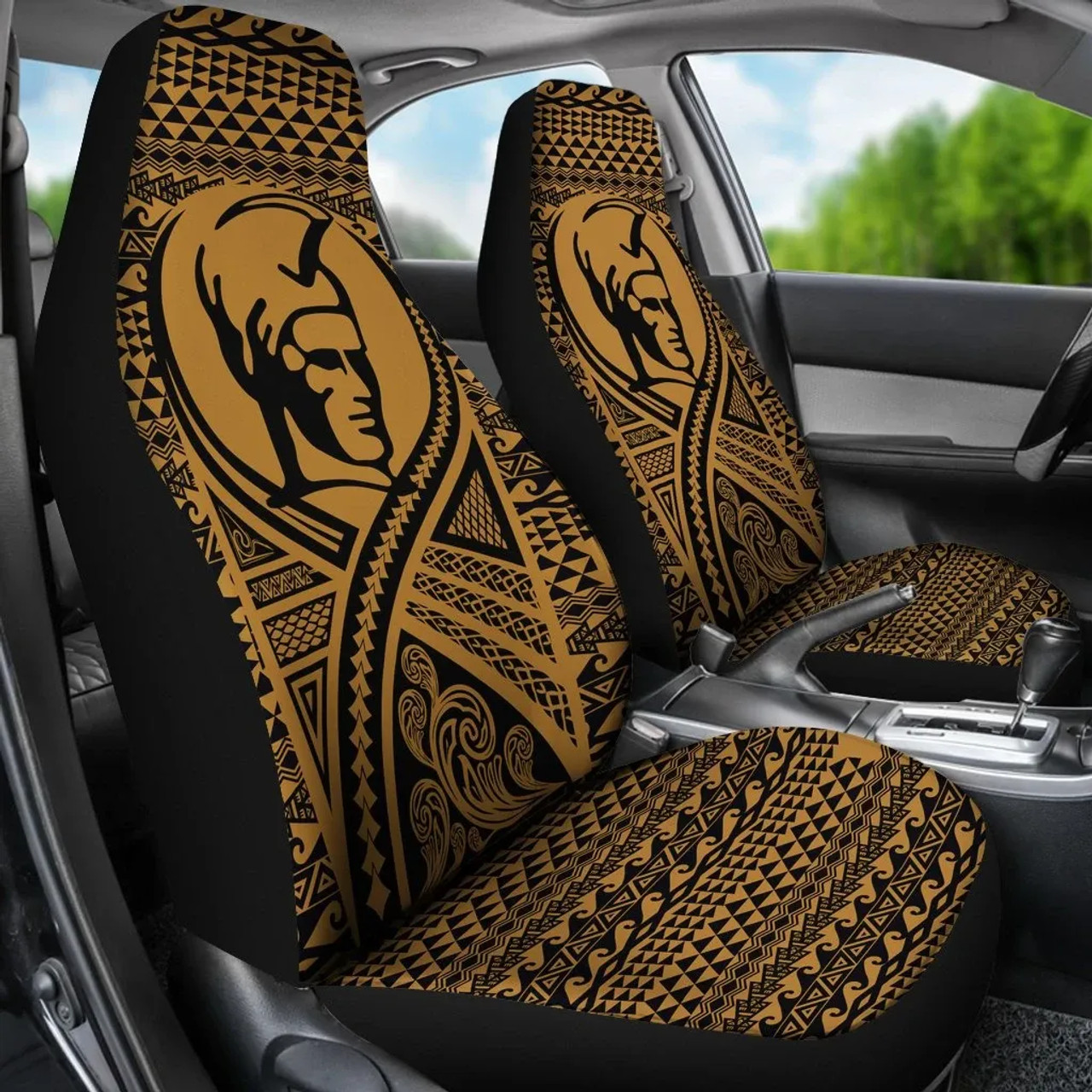 Hawaii Car Seat Covers - Polynesian King Tattoo Gold