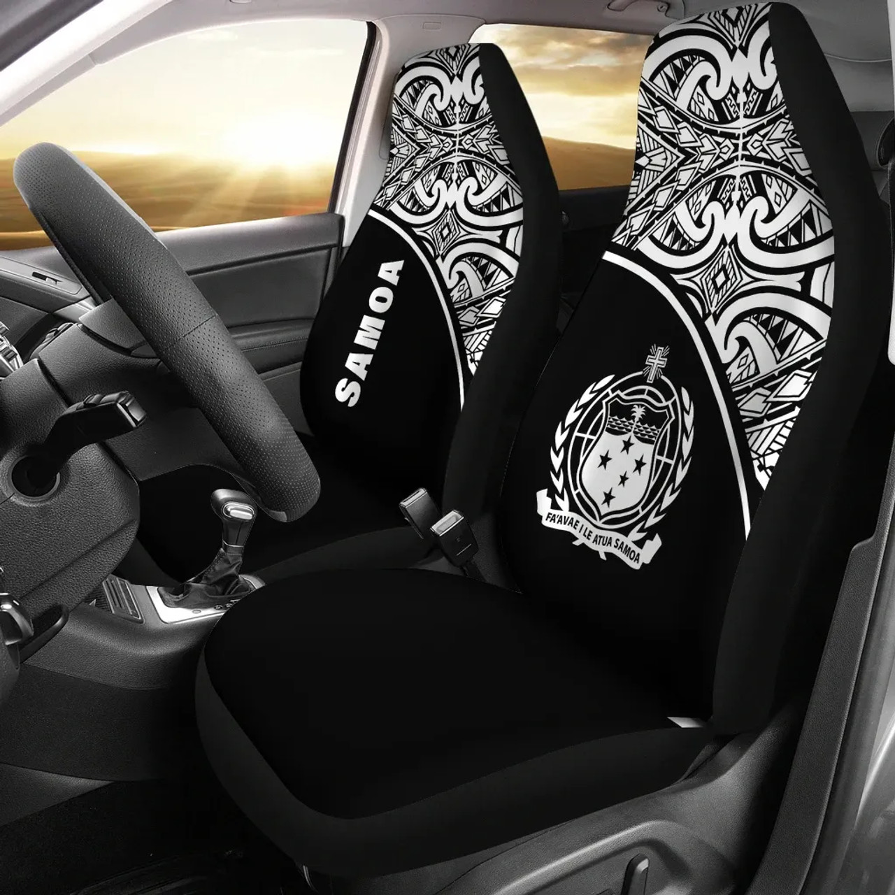 Samoa Car Seat Covers - Samoa Coat Of Arms Polynesian Black Curve