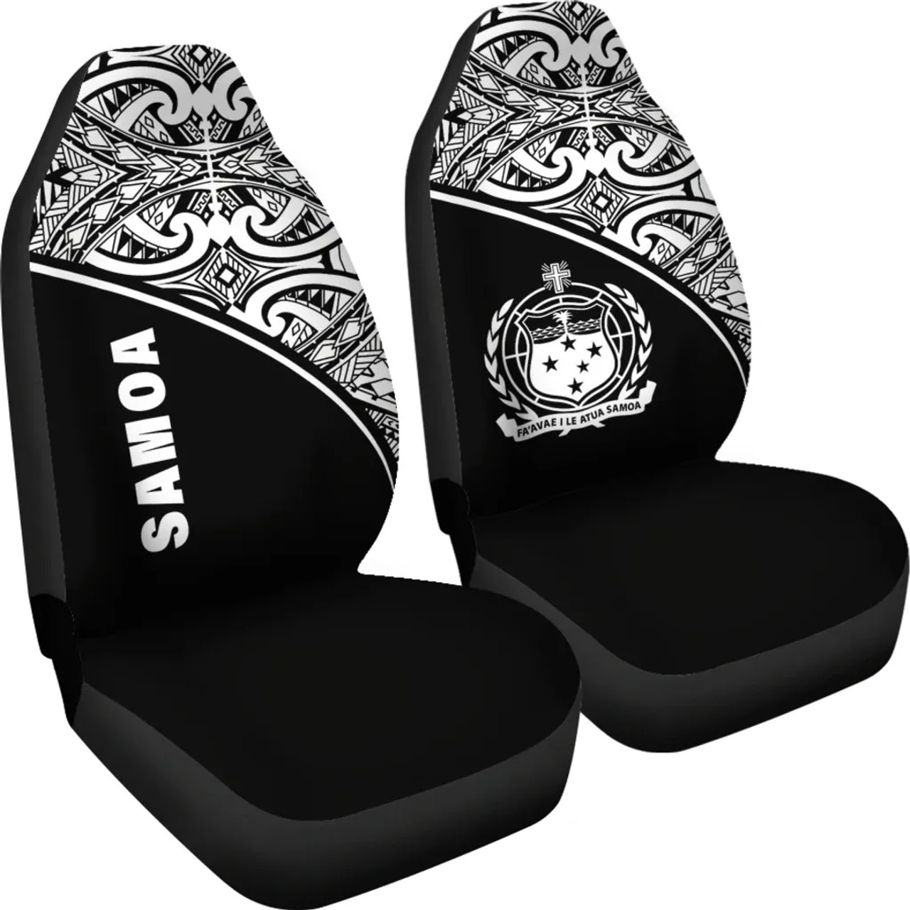 Samoa Car Seat Covers - Samoa Coat Of Arms Polynesian Black Curve