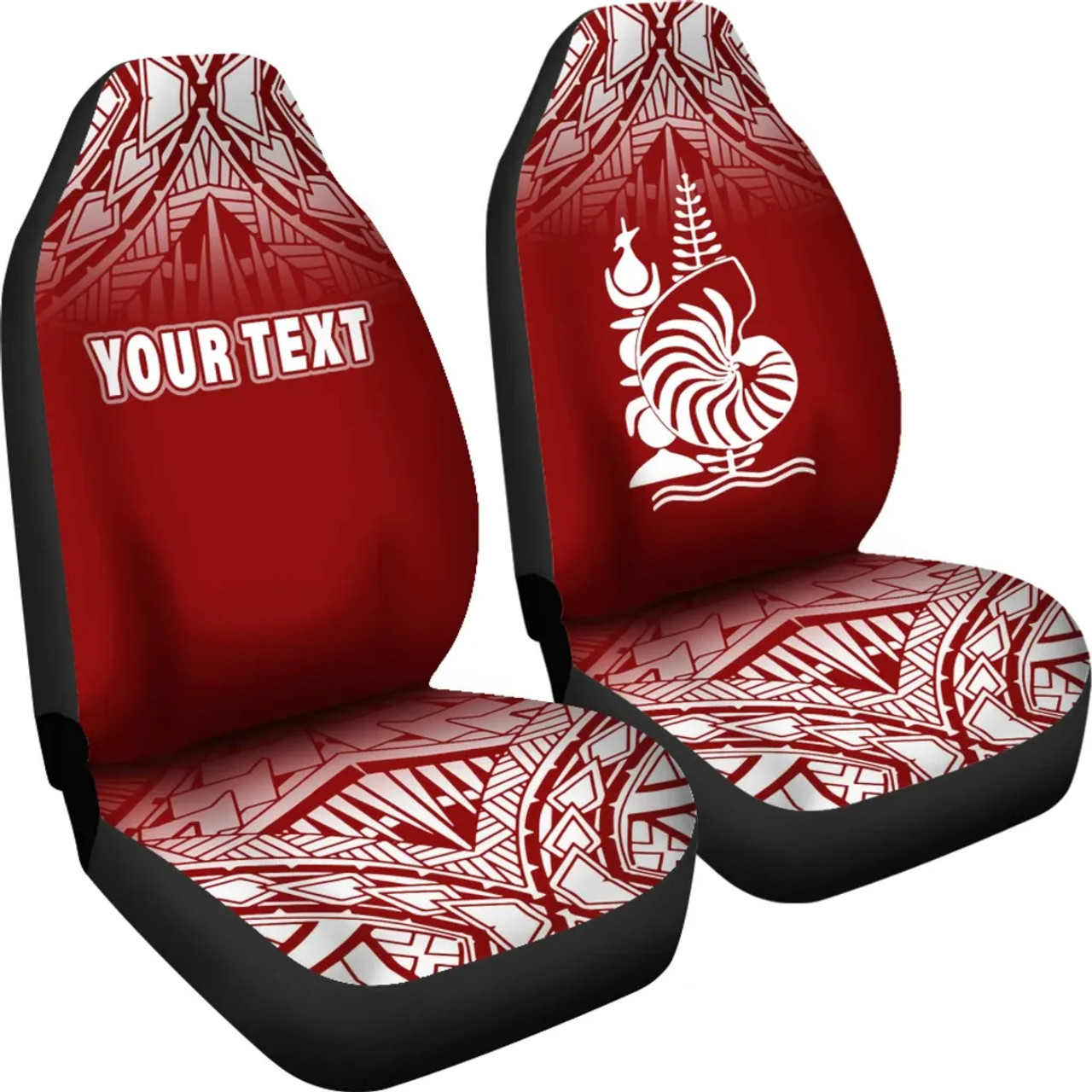 New Caledonia Custom Personalised Car Seat Covers - New Caledonia Coat Of Arms Polynesian Tattoo Fog Red