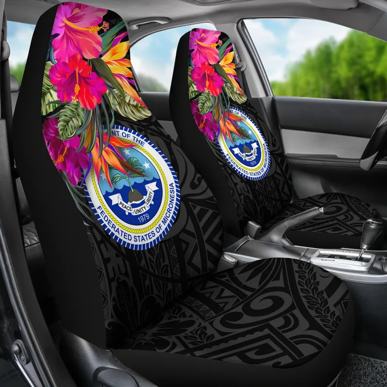 Federated States of Micronesia Car Seat Covers - Polynesian Hibiscus Pattern