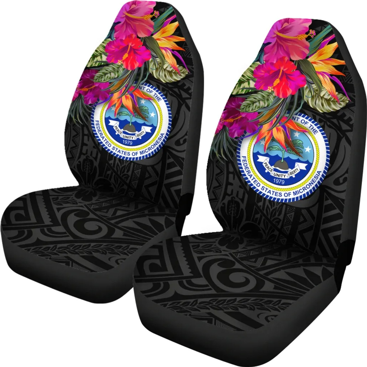 Federated States of Micronesia Car Seat Covers - Polynesian Hibiscus Pattern