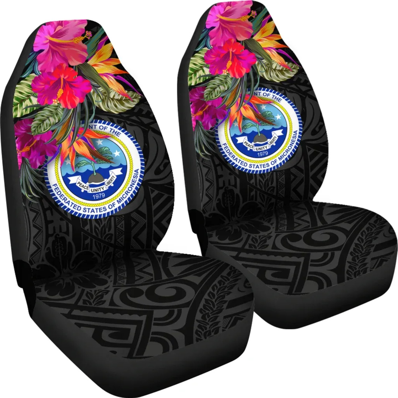 Federated States of Micronesia Car Seat Covers - Polynesian Hibiscus Pattern