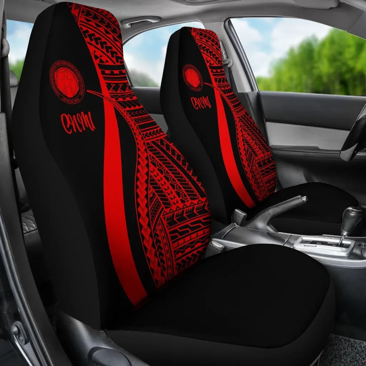 Northern Mariana Islands Car Seat Covers - Red Polynesian Tentacle Tribal Pattern