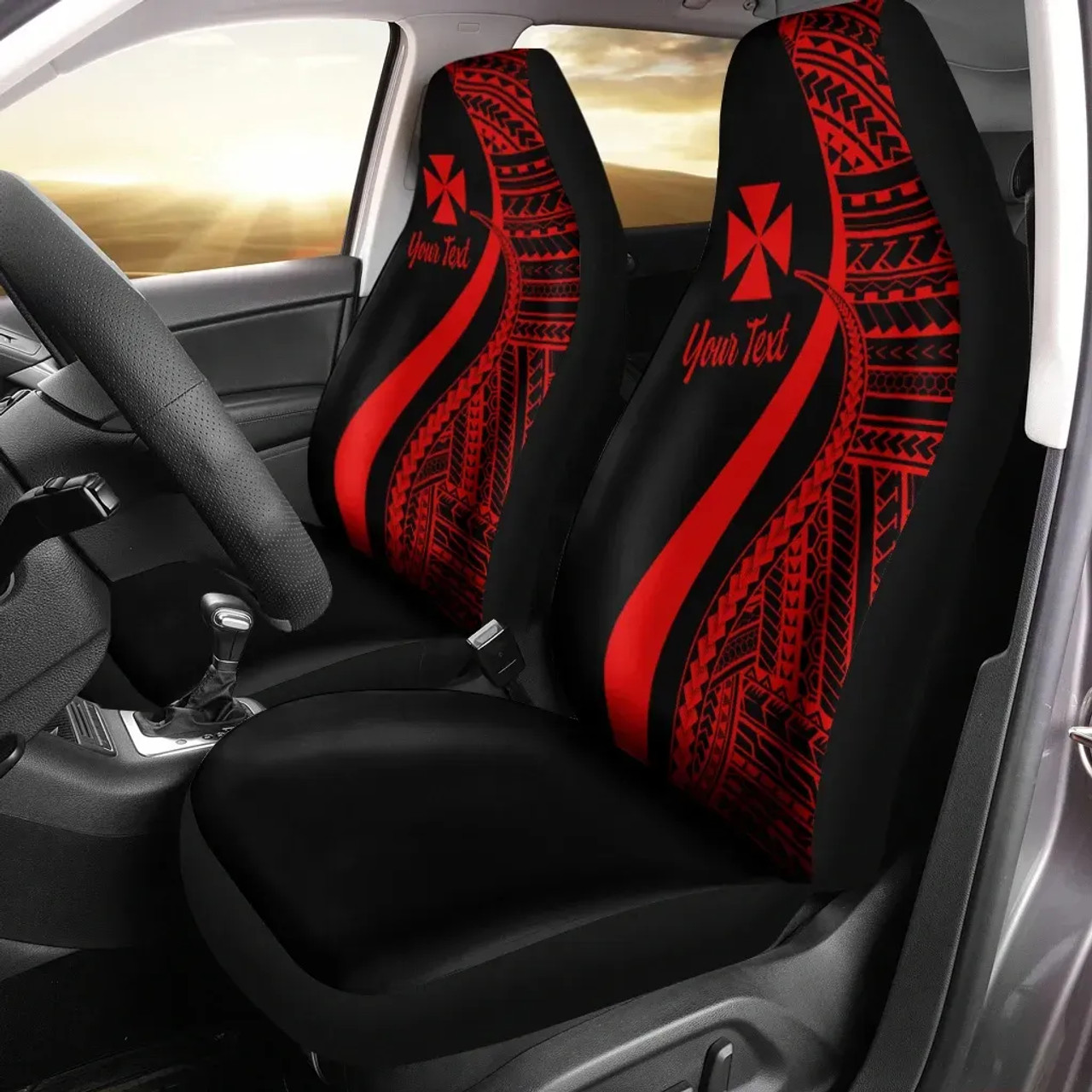 Wallis And Futuna Custom Personalised Car Seat Covers - Red Polynesian Tentacle Tribal Pattern