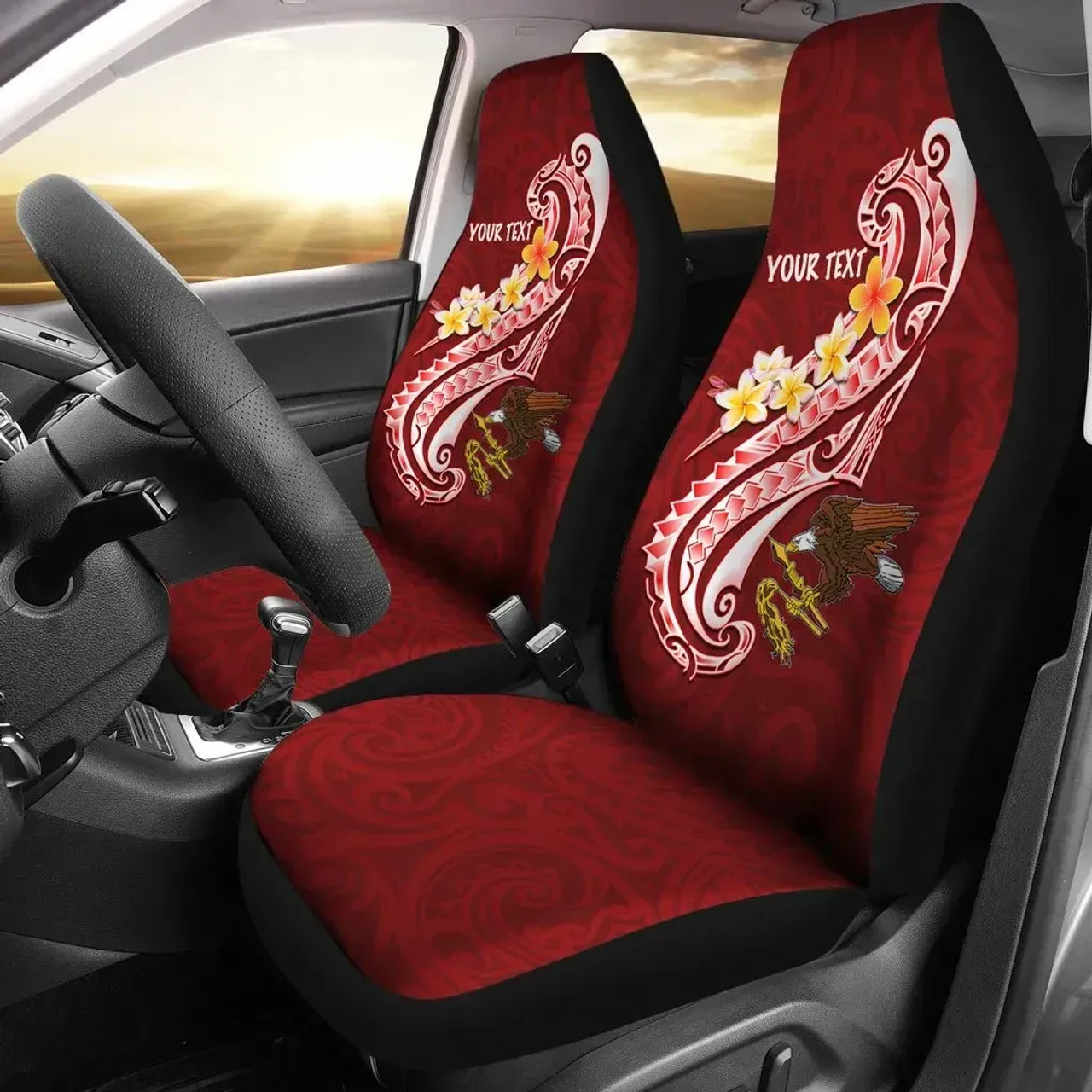 American Samoa Custom Personalised Car Seat Covers - AS Seal  Polynesian Patterns Plumeria