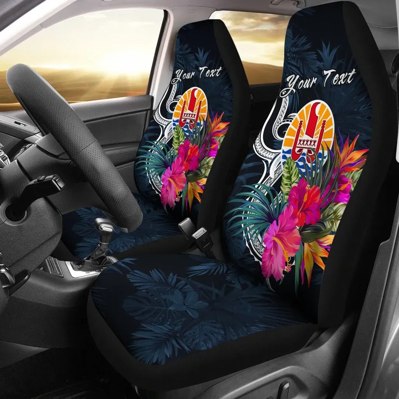 Tahiti Polynesian Custom Personalised Car Seat Covers - Tropical Flower