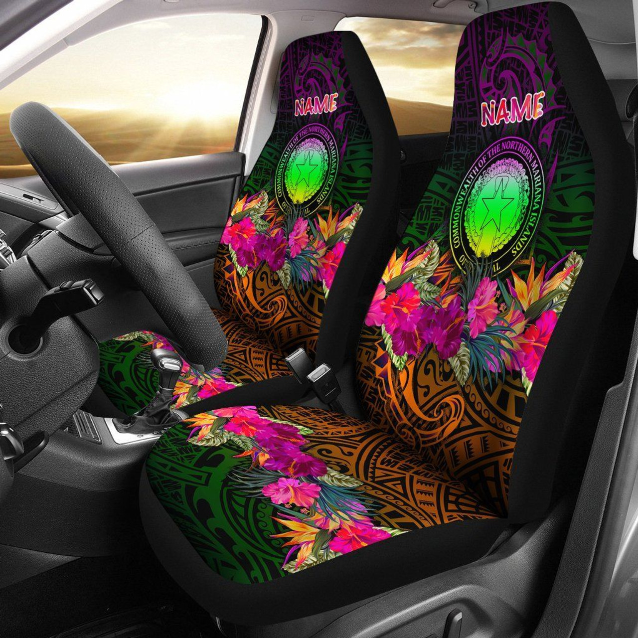 Northern Mariana Islands Polynesian Personalised Car Seat Covers - Summer Hibiscus