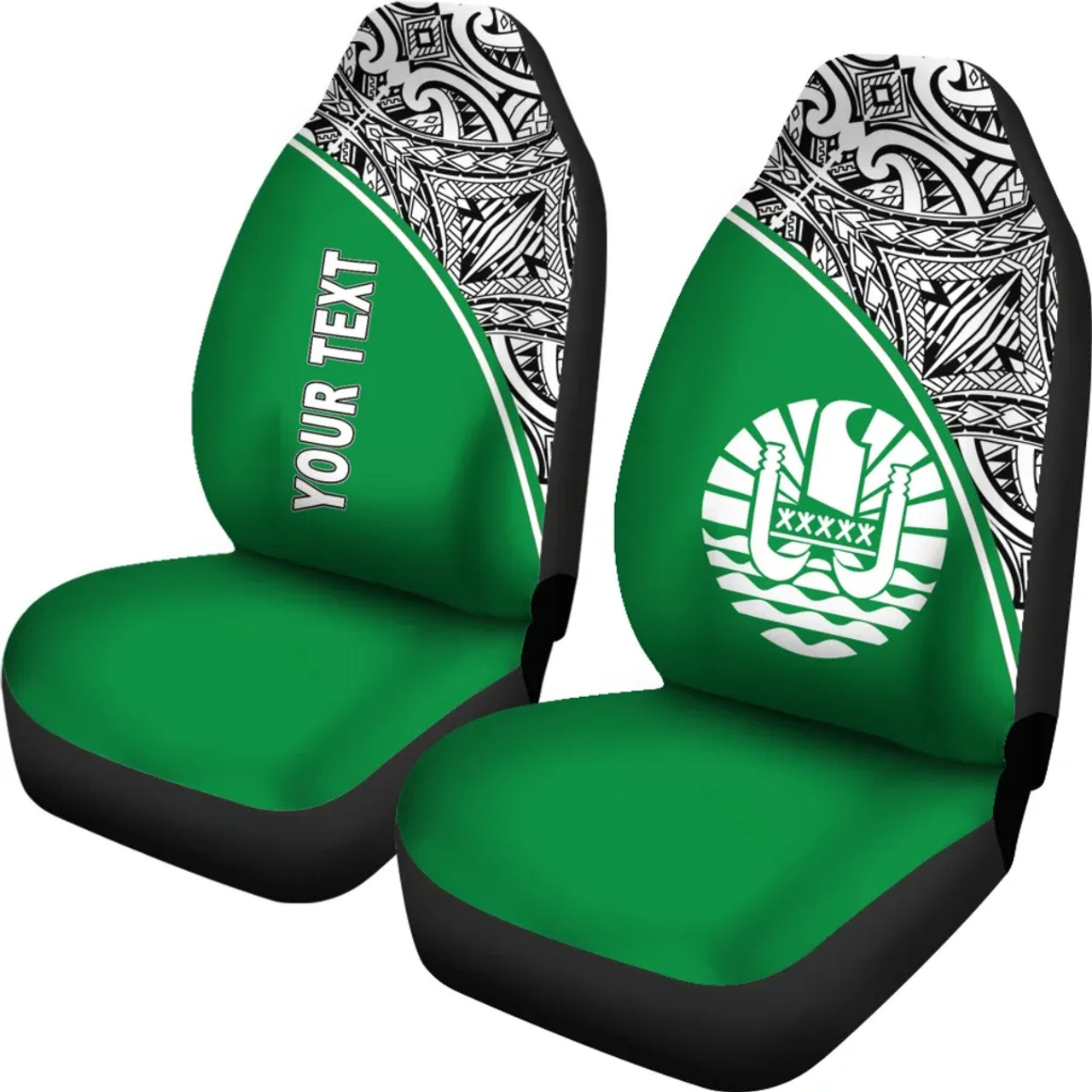 Tahiti Custom Personalised Car Seat Covers - Tahiti Flag Polynesian Green Curve