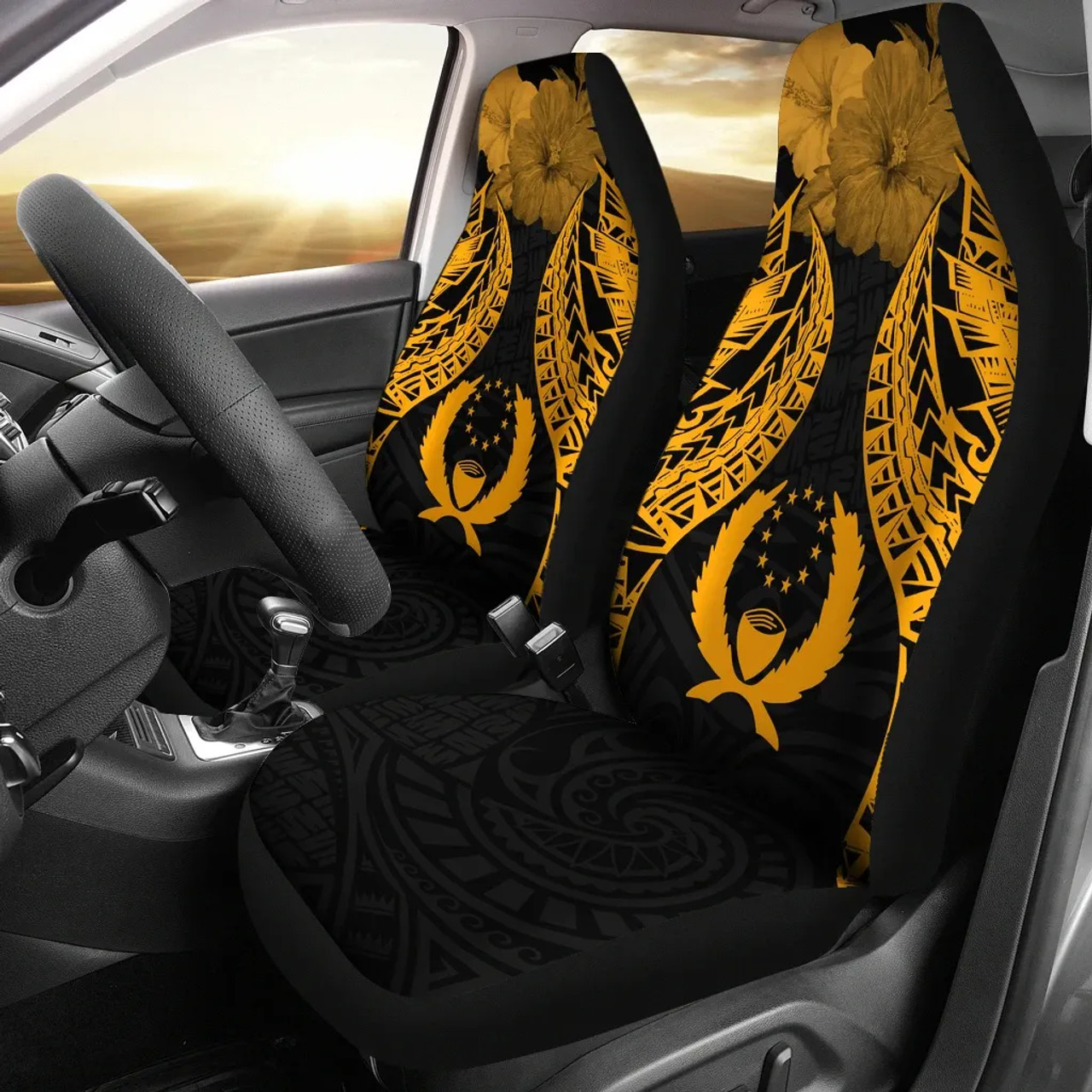 Pohnpei Polynesian Car Seat Covers Pride Seal And Hibiscus Gold