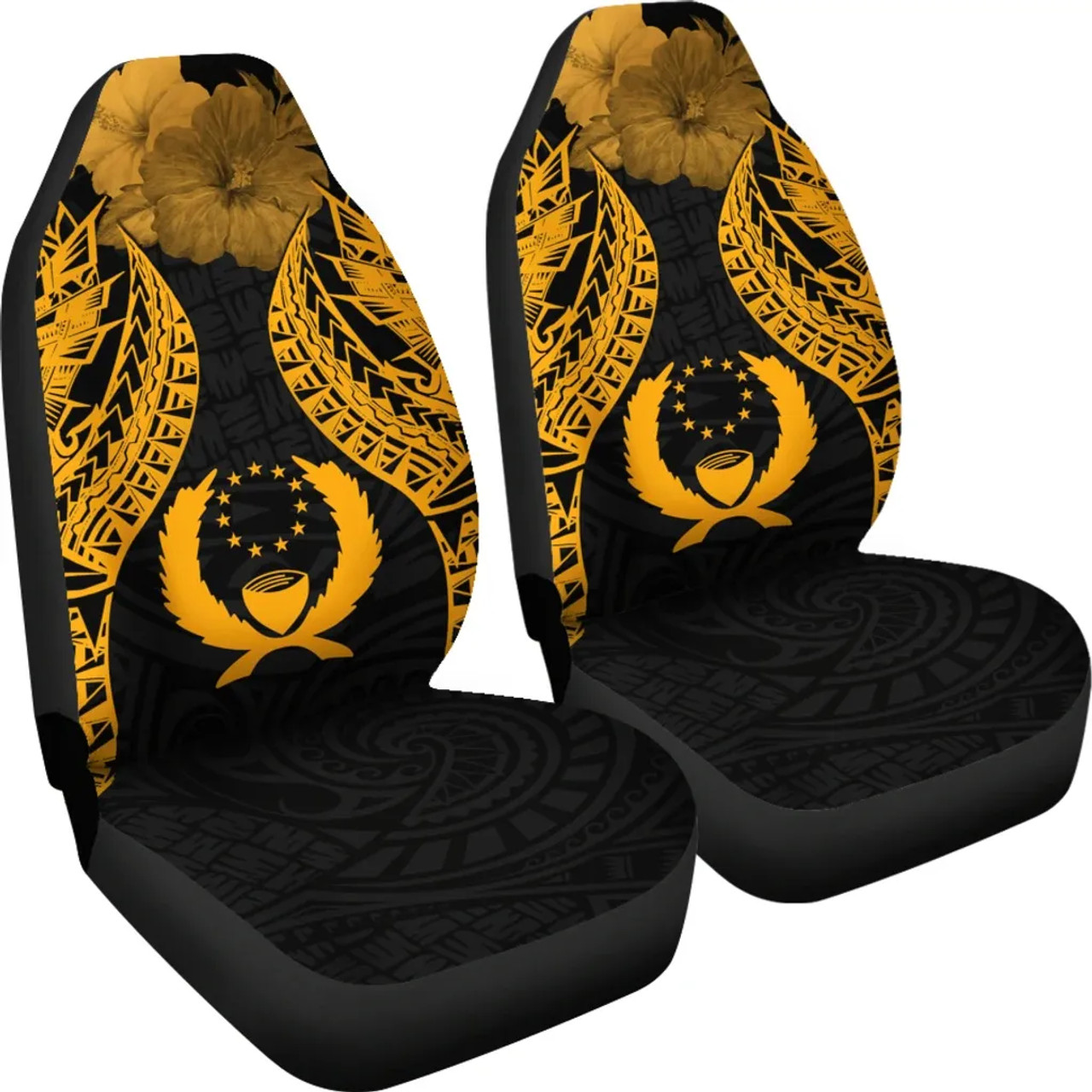 Pohnpei Polynesian Car Seat Covers Pride Seal And Hibiscus Gold