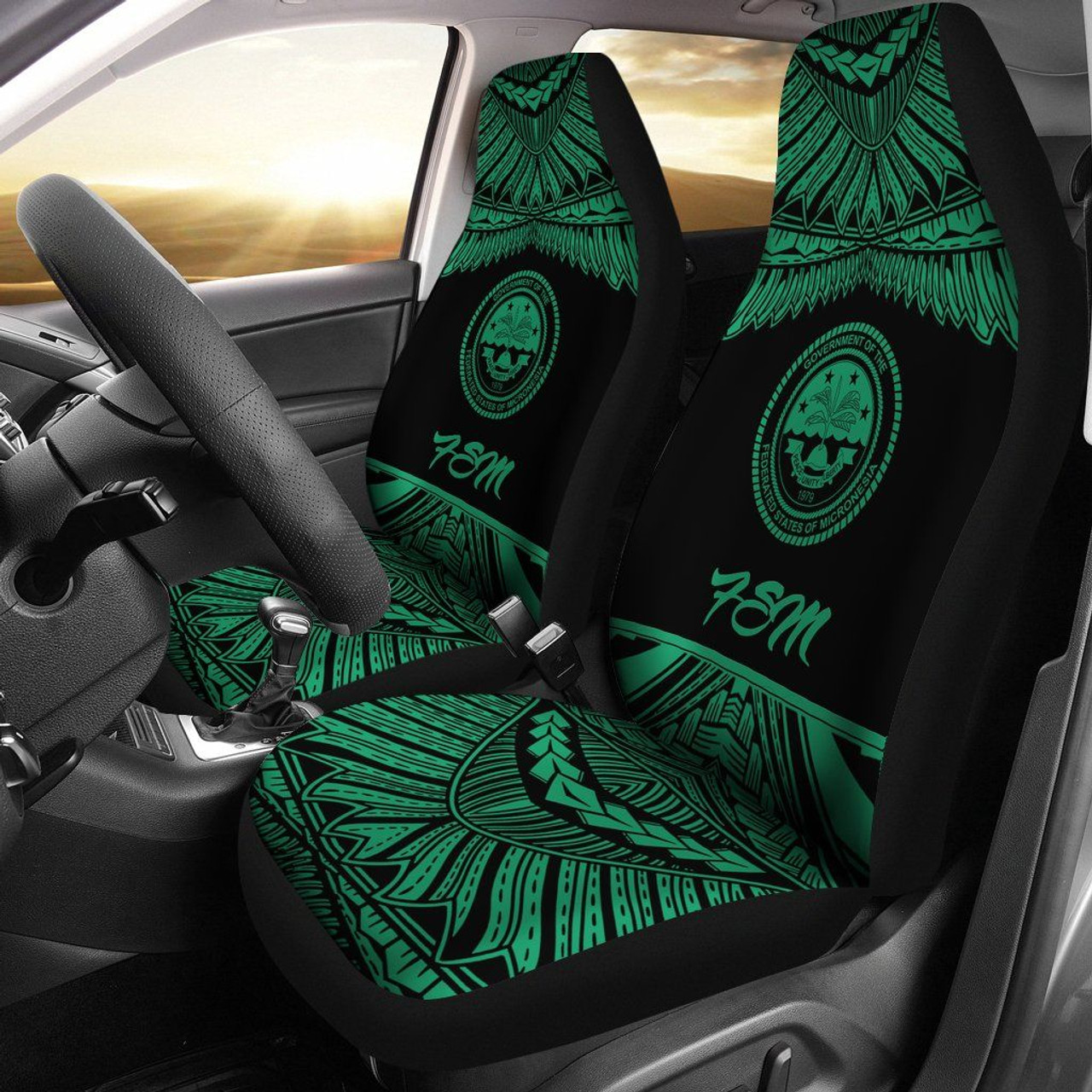 Federated States Of Micronesia Polynesian Car Seat Covers - Pride Green Version