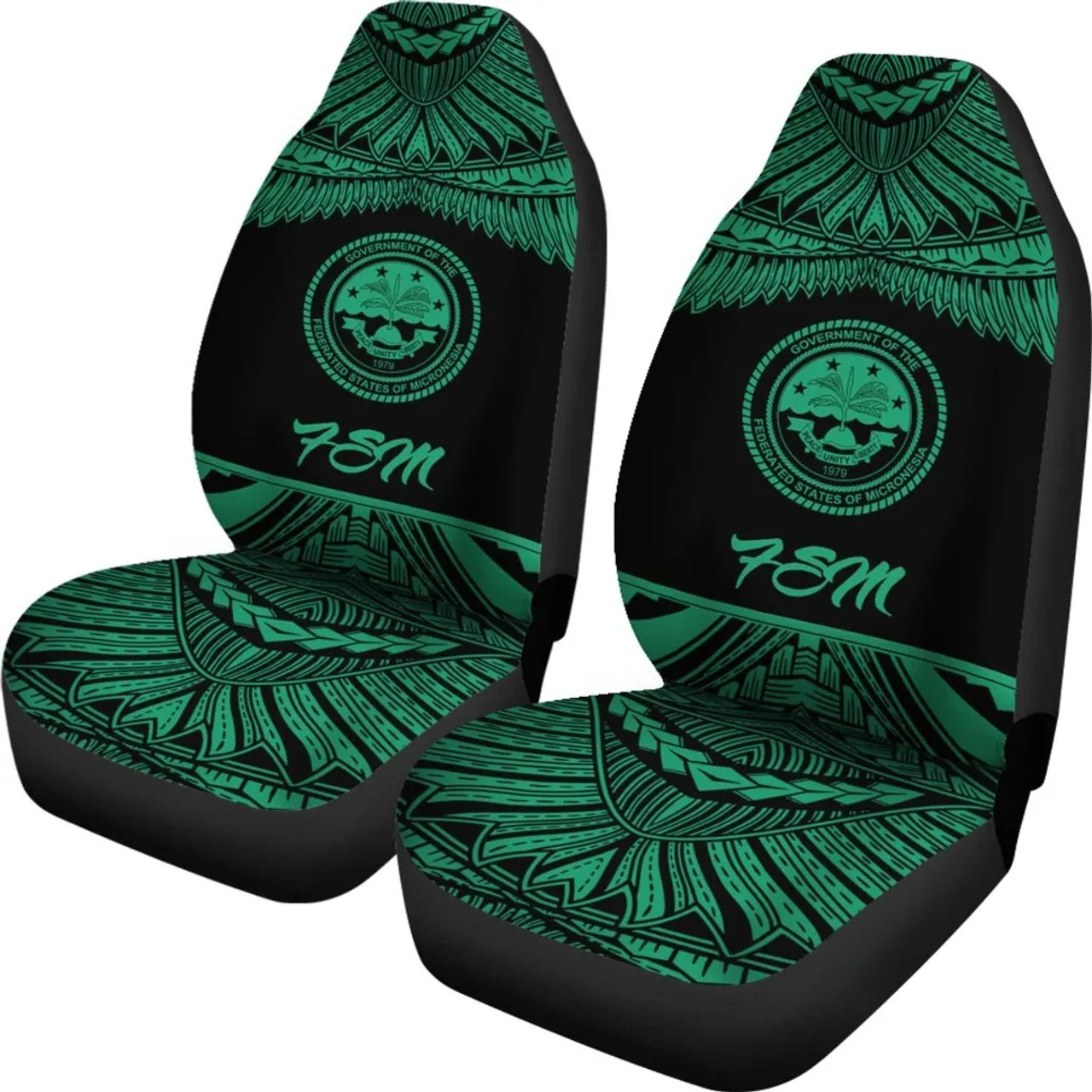 Federated States Of Micronesia Polynesian Car Seat Covers - Pride Green Version