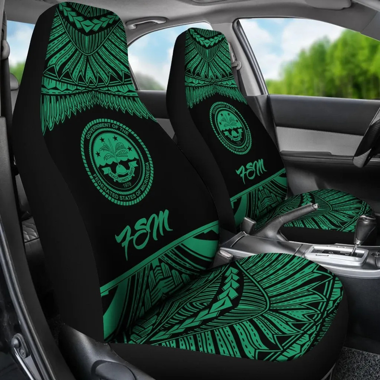 Federated States Of Micronesia Polynesian Car Seat Covers - Pride Green Version
