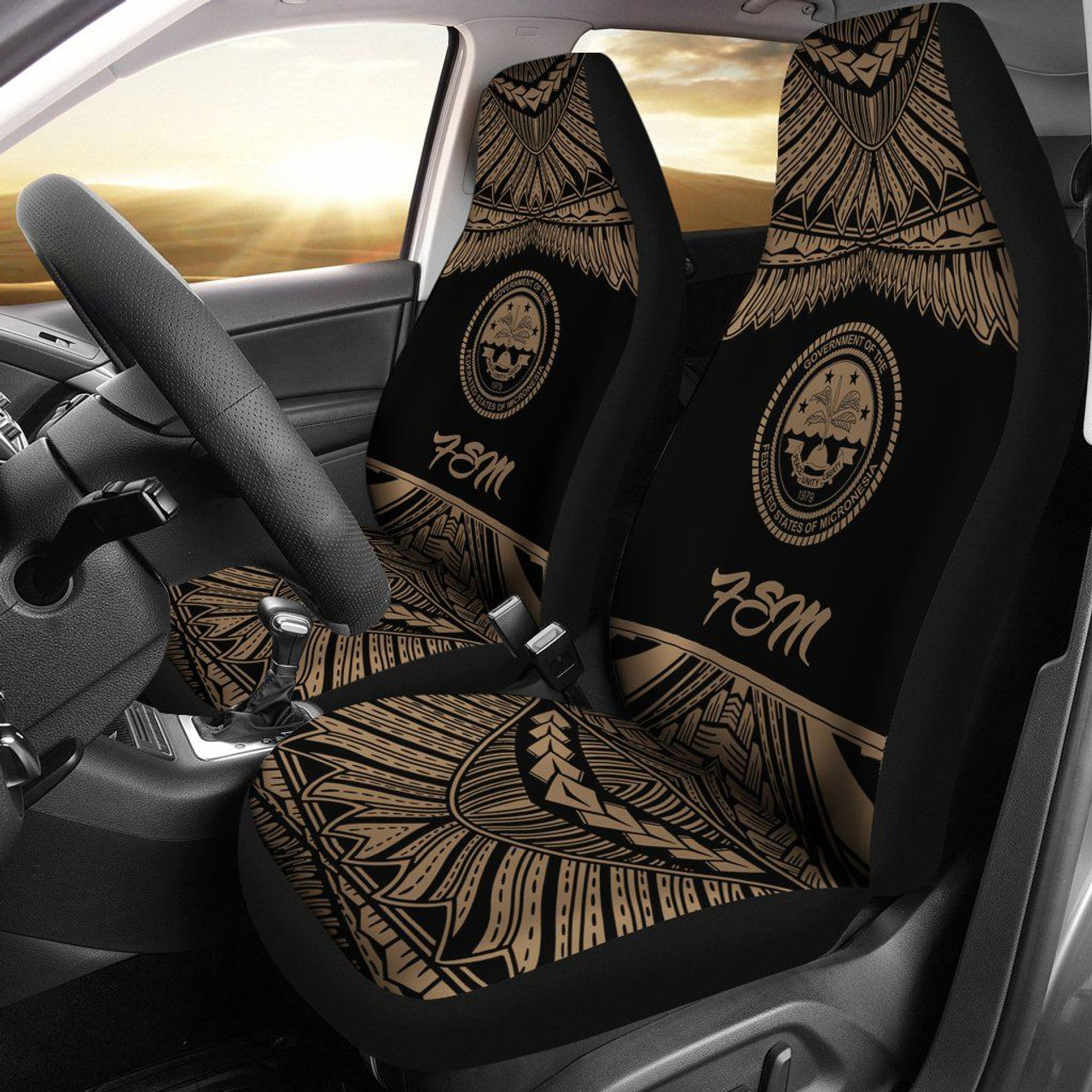 Federated States Of Micronesia Polynesian Car Seat Covers - Pride Gold Version