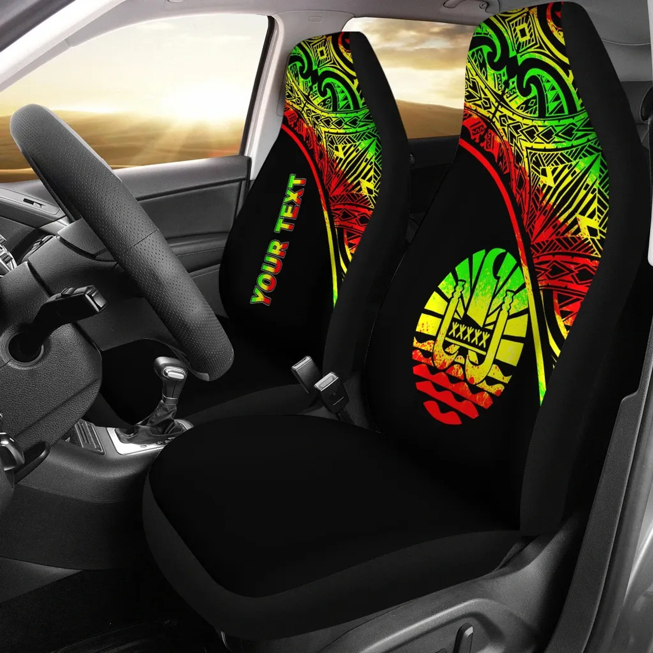 Tahiti Custom Personalised Car Seat Covers - Tahiti Flag Polynesian Reggae Curve