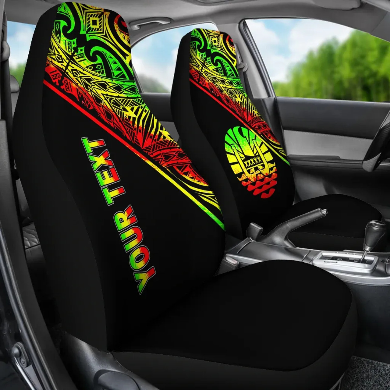 Tahiti Custom Personalised Car Seat Covers - Tahiti Flag Polynesian Reggae Curve