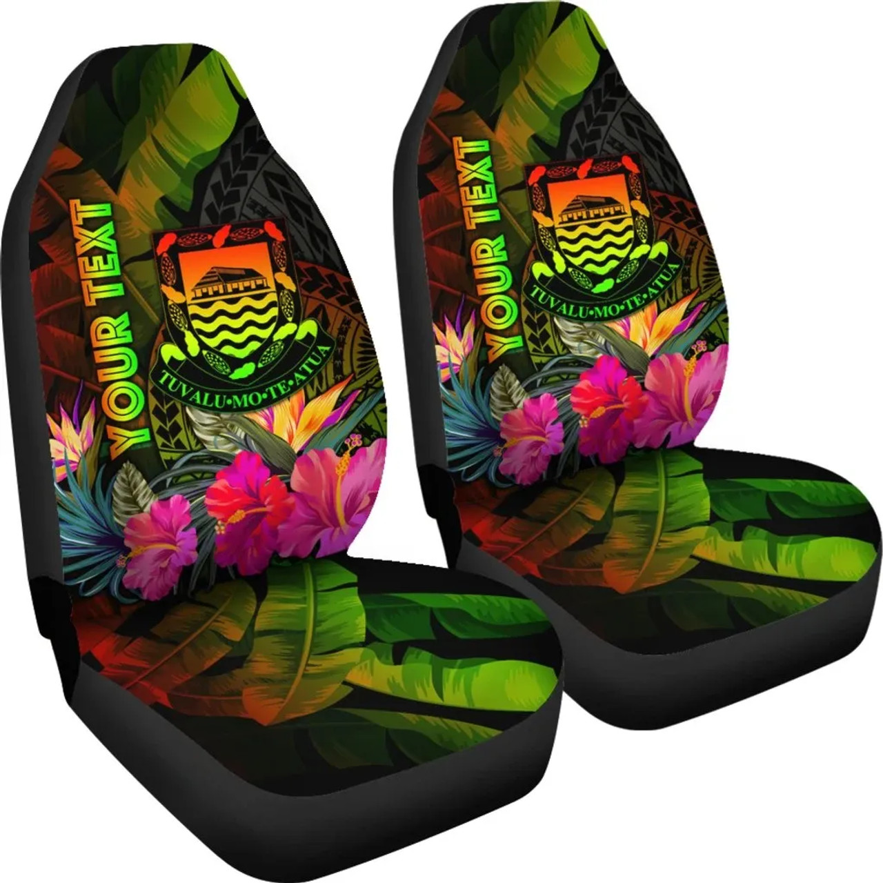 Tuvalu Polynesian Personalised Car Seat Covers -  Hibiscus and Banana Leaves