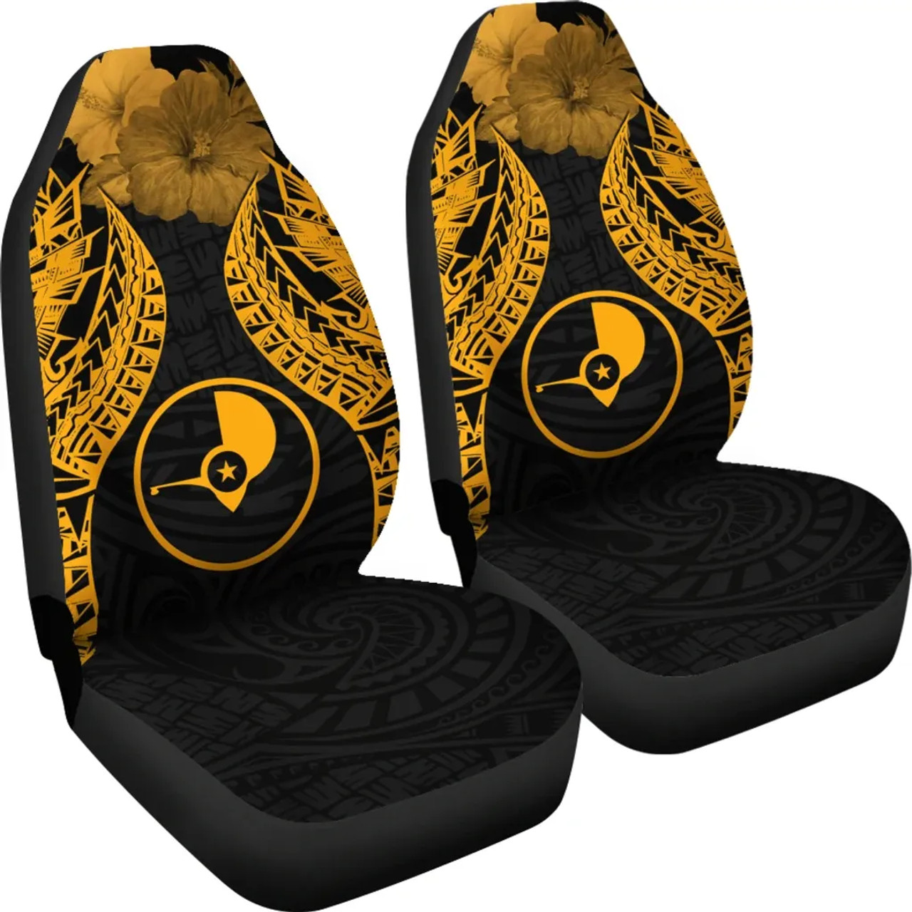 Yap Polynesian Car Seat Covers Pride Seal And Hibiscus Gold