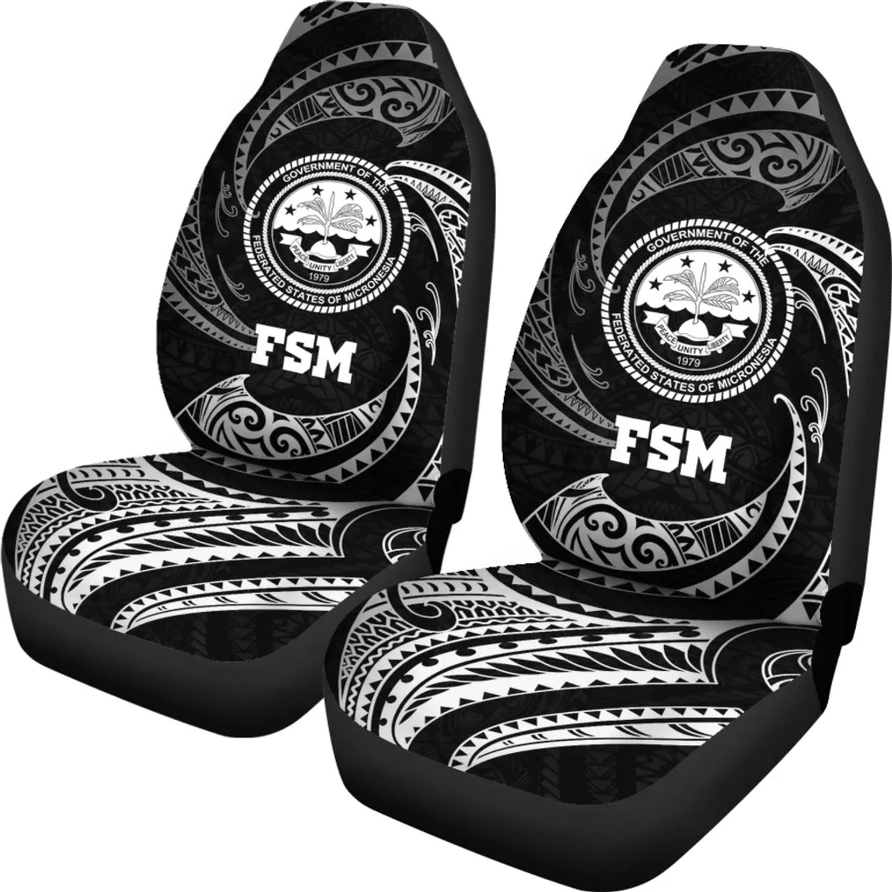 Federated States of Micronesia Car Seat Covers - White Tribal Wave