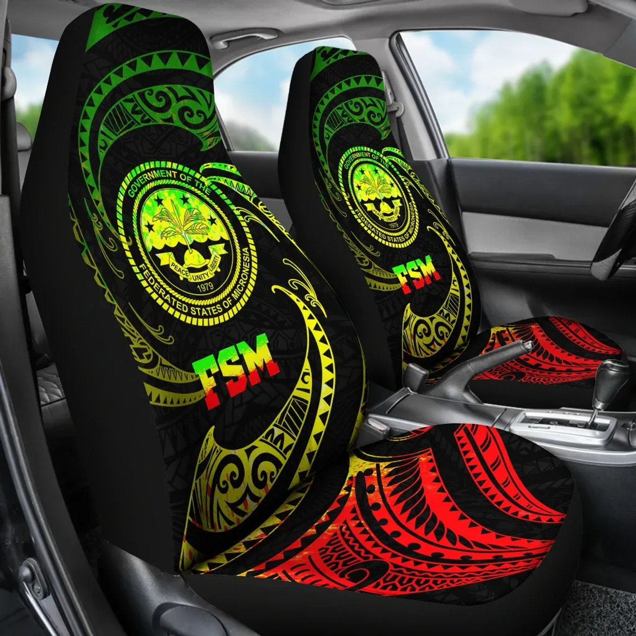 Federated States of Micronesia Car Seat Covers - White Tribal Wave