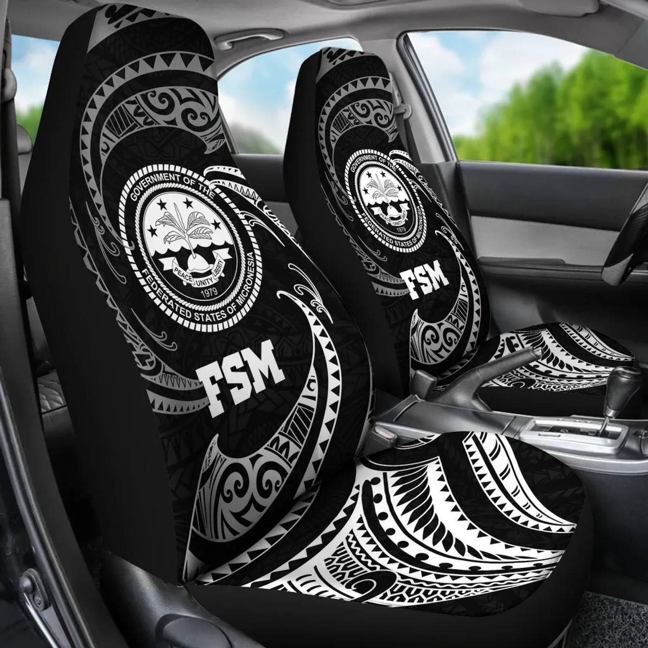 Federated States of Micronesia Car Seat Covers - White Tribal Wave