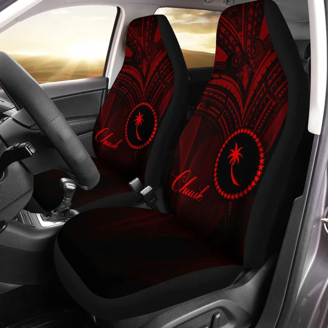 Chuuk State Car Seat Cover - Red Color Cross Style