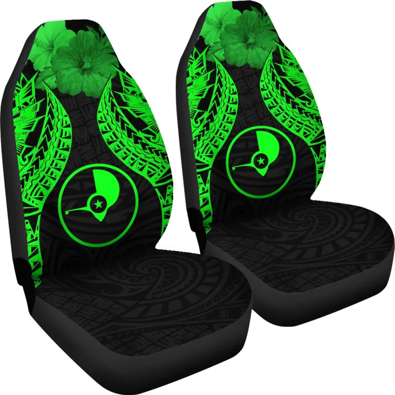 Yap Polynesian Car Seat Covers Pride Seal And Hibiscus Green