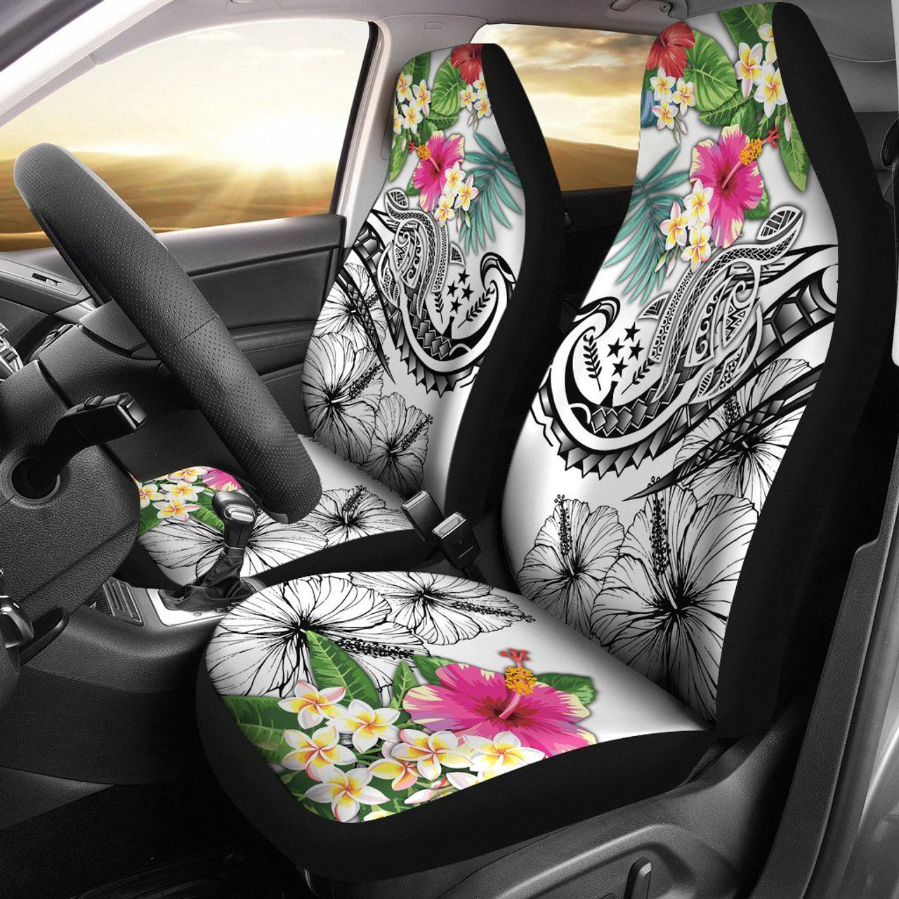 Kosrae Polynesian Car Seat Covers - Summer Plumeria (White)