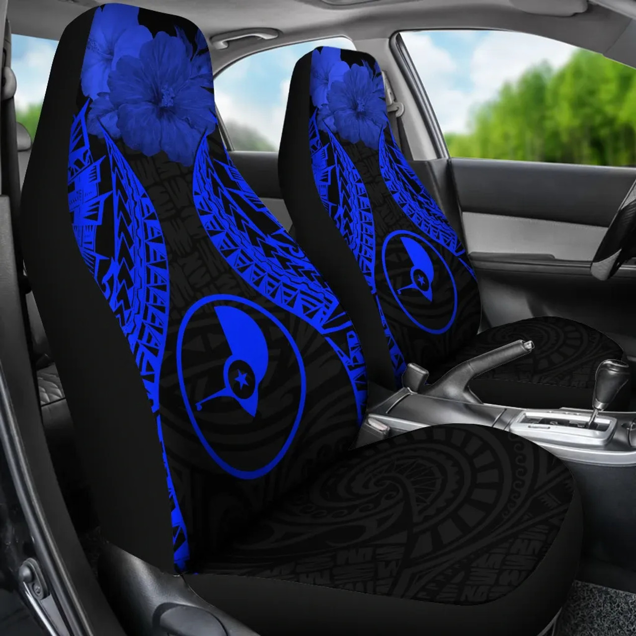 Yap Polynesian Car Seat Covers Pride Seal And Hibiscus Blue