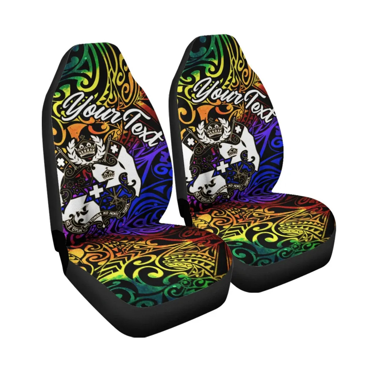 Tonga Custom Personalised Car Seat Covers - Rainbow Polynesian Pattern