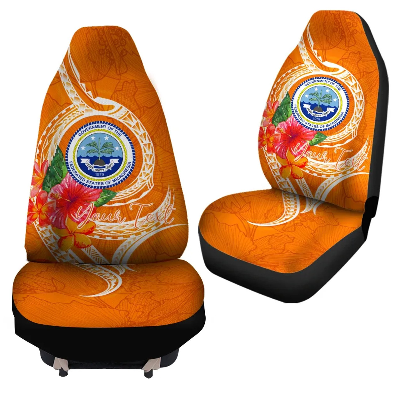 Federated States Of Micronesia Custom Personalised Car Seat Covers - Orange Floral With Seal