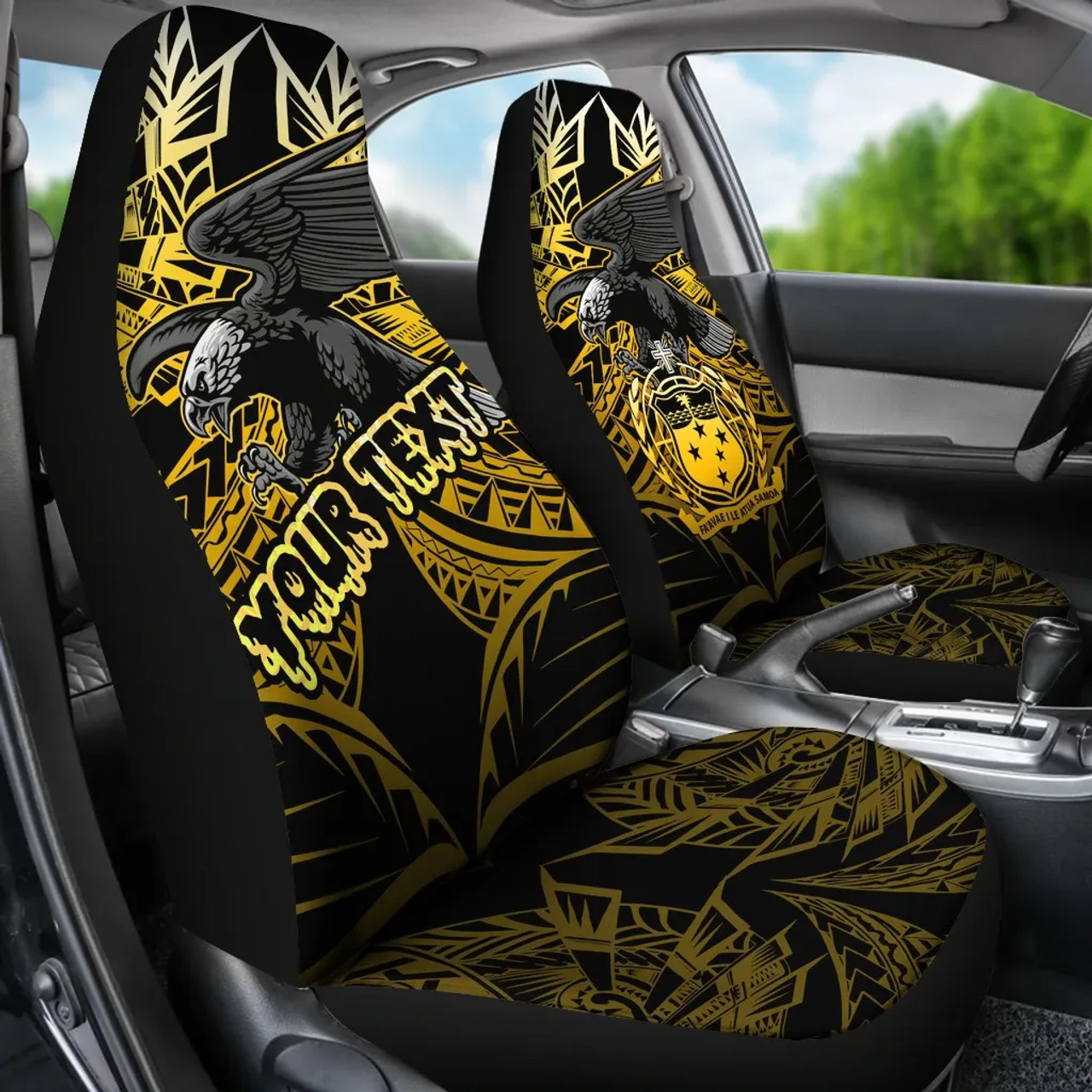Samoa Polynesian Custom Personalised Car Seat Covers - Eagle Tribal Pattern Yellow