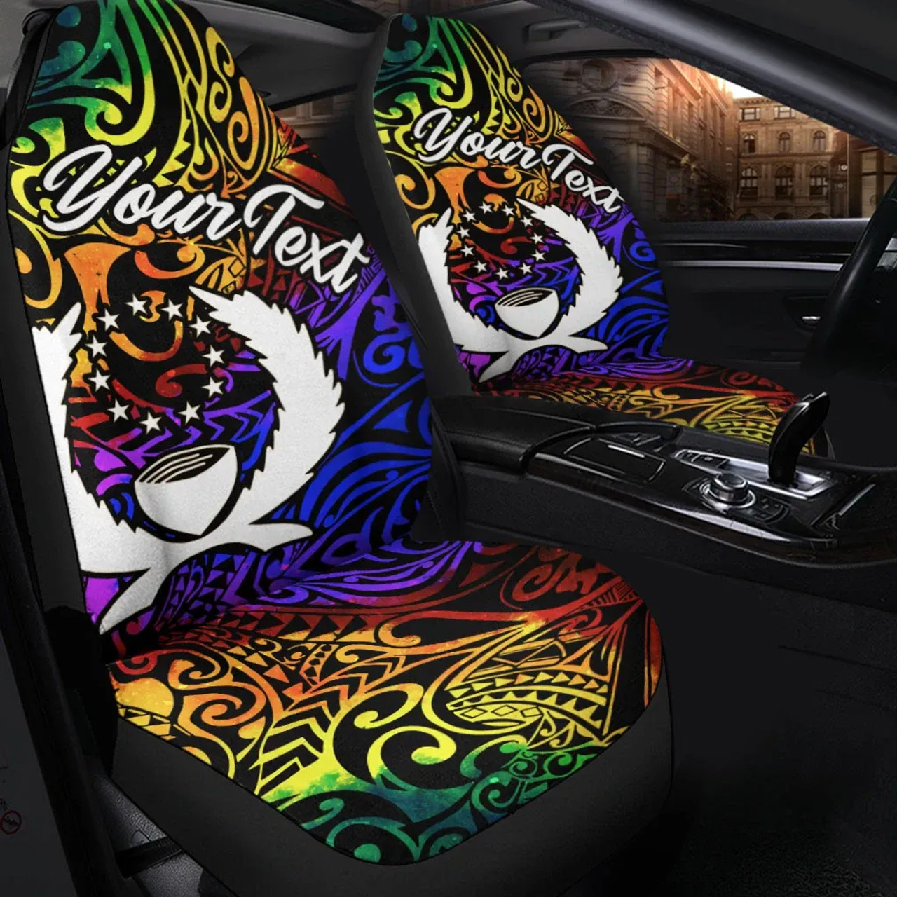 Pohnpei Custom Personalised Car Seat Covers - Rainbow Polynesian Pattern