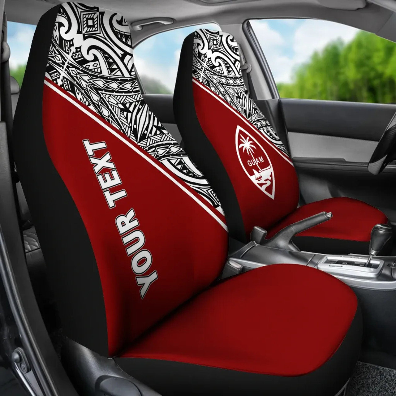 Guam Custom Personalised Car Seat Covers - Guam Coat Of Arms Polynesian Red Curve