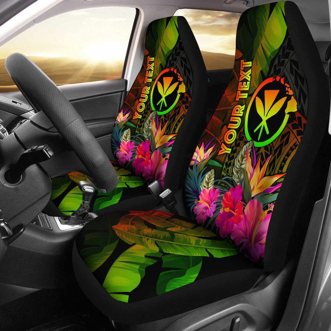 Polynesian Hawaii Kanaka Maoli Polynesian Personalised Car Seat Covers -  Hibiscus and Banana Leaves