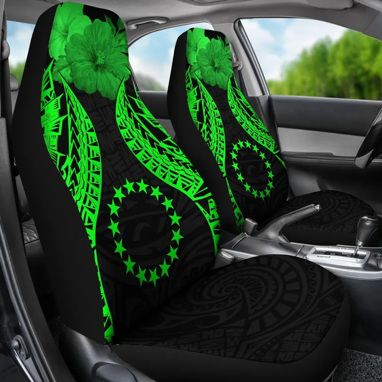 Cook islands Polynesian Car Seat Covers Pride Seal And Hibiscus Green