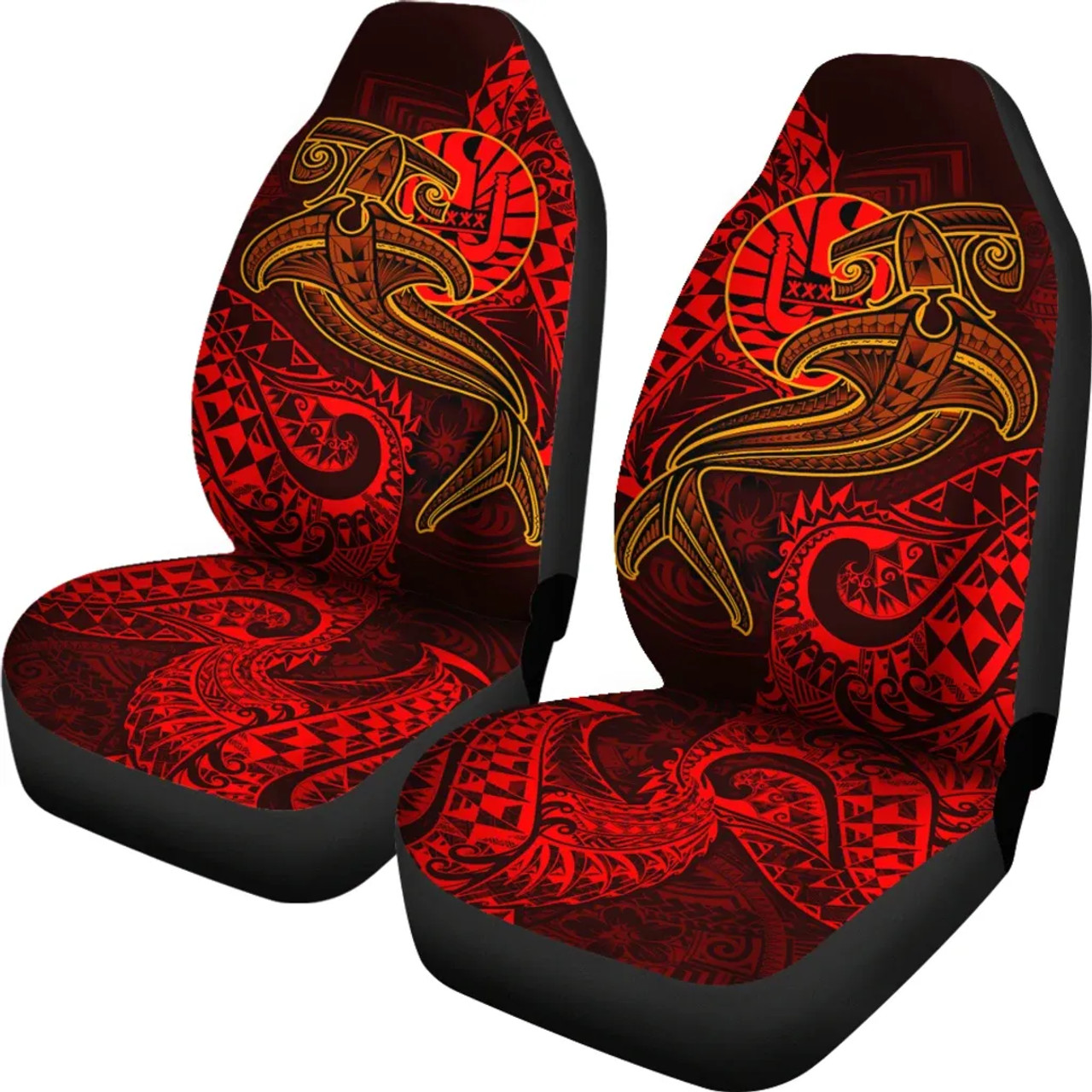Tahiti Car Seat Covers - Red Shark Polynesian Tattoo